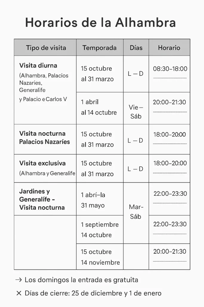 Horario de la Alhambra